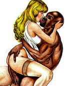 Cartoon blonde bride willingly being fucked by three sex hugnry black strangers.