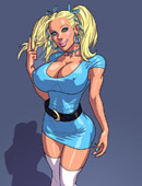 Lusty blonde toon babe in blue dress tasting her first enormous black dick.