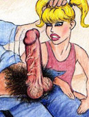 Young pigtailed toon blonde tries two black cocks in her mouth at first time.
