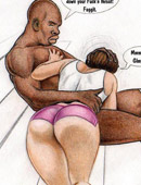 Apple butt toon brunette willingly sucking black dong before licking black ass hole.
