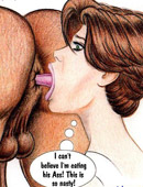 Apple butt toon brunette willingly sucking black dong before licking black ass hole.