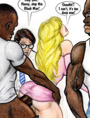 Naughty blonde cartoon wife gets butt fucked by black guys in front of her hubby.